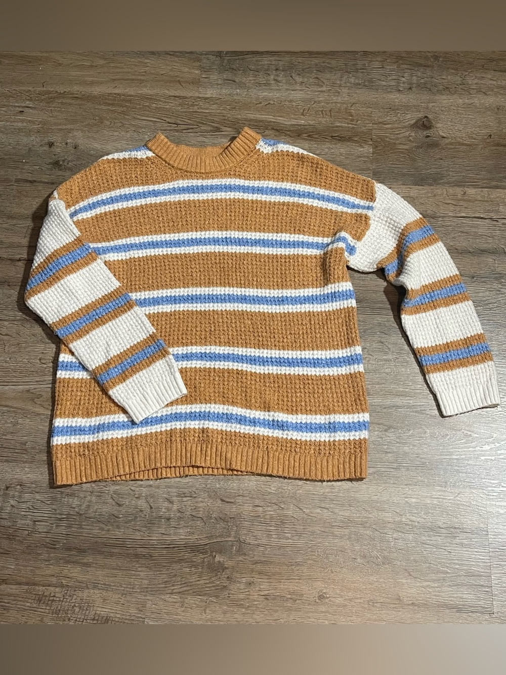 American Eagle Outfitters Striped Crewneck Sweater - Camel, White & Blue
